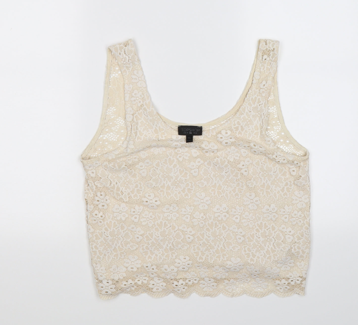 Topshop Womens Beige Floral Lace Cropped Tank Size 10