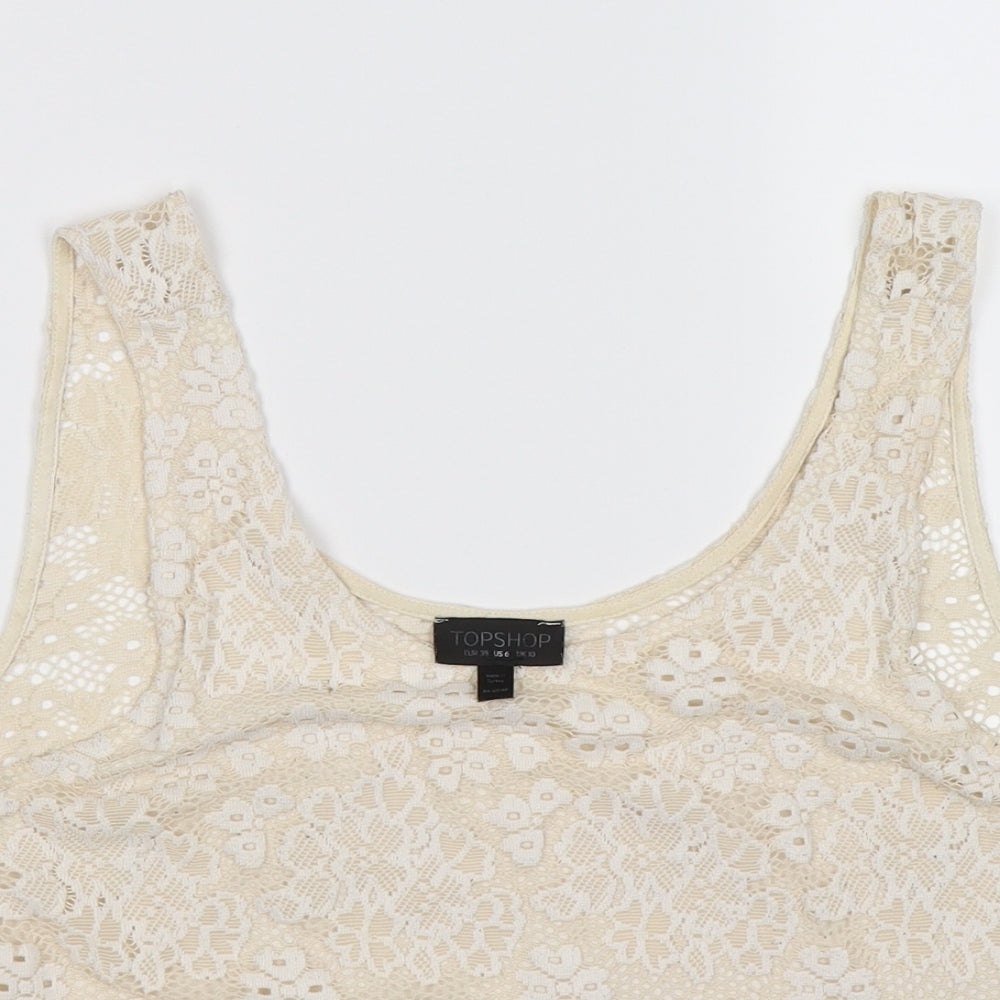 Topshop Womens Beige Floral Lace Cropped Tank Size 10