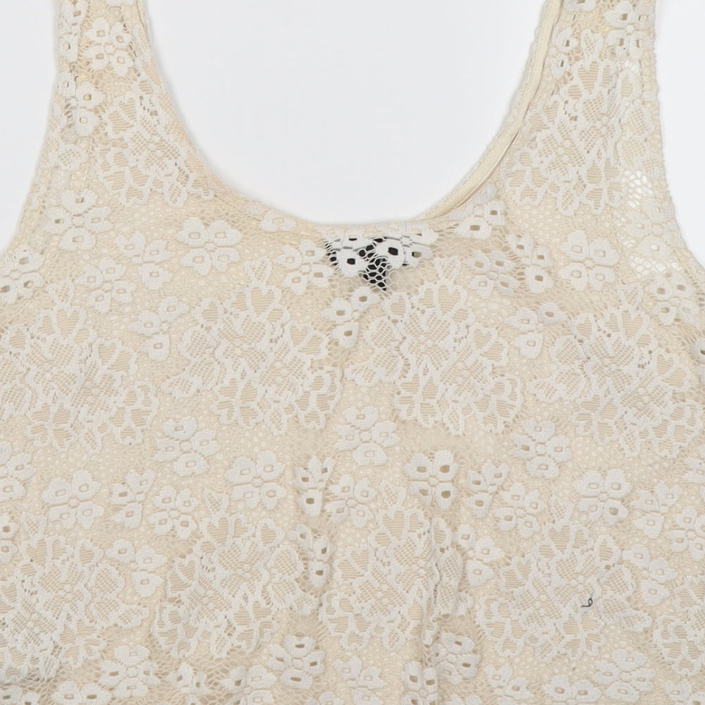 Topshop Womens Beige Floral Lace Cropped Tank Size 10