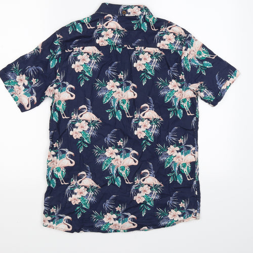 Marks and Spencer Boys Blue Floral  Basic Button-Up Size 13-14 Years  - flamingo