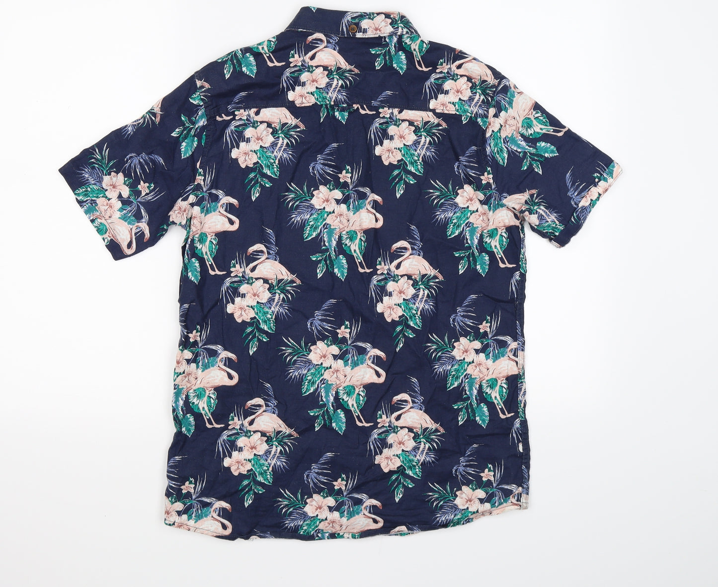 Marks and Spencer Boys Blue Floral  Basic Button-Up Size 13-14 Years  - flamingo
