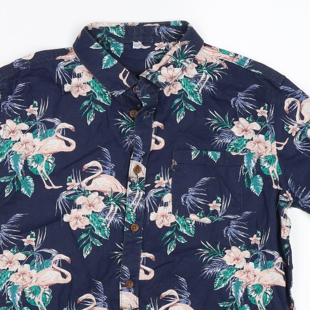 Marks and Spencer Boys Blue Floral  Basic Button-Up Size 13-14 Years  - flamingo