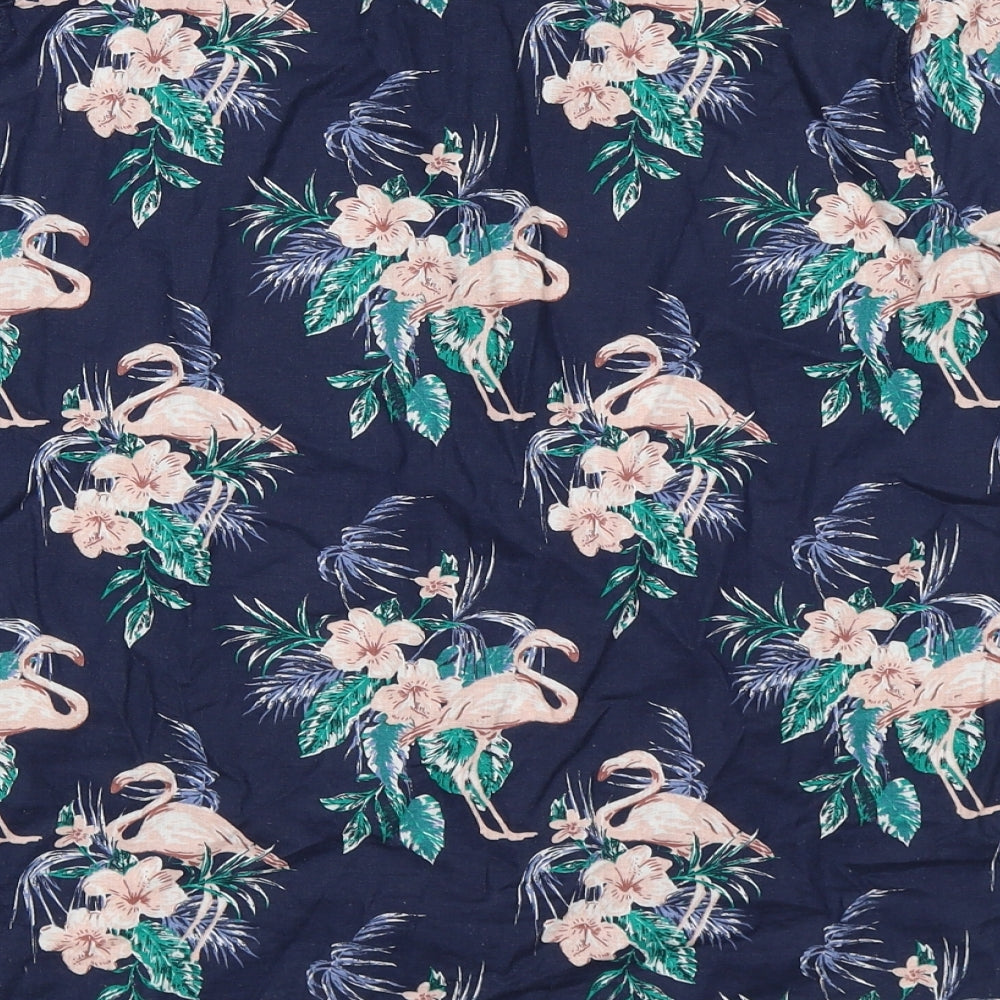 Marks and Spencer Boys Blue Floral  Basic Button-Up Size 13-14 Years  - flamingo
