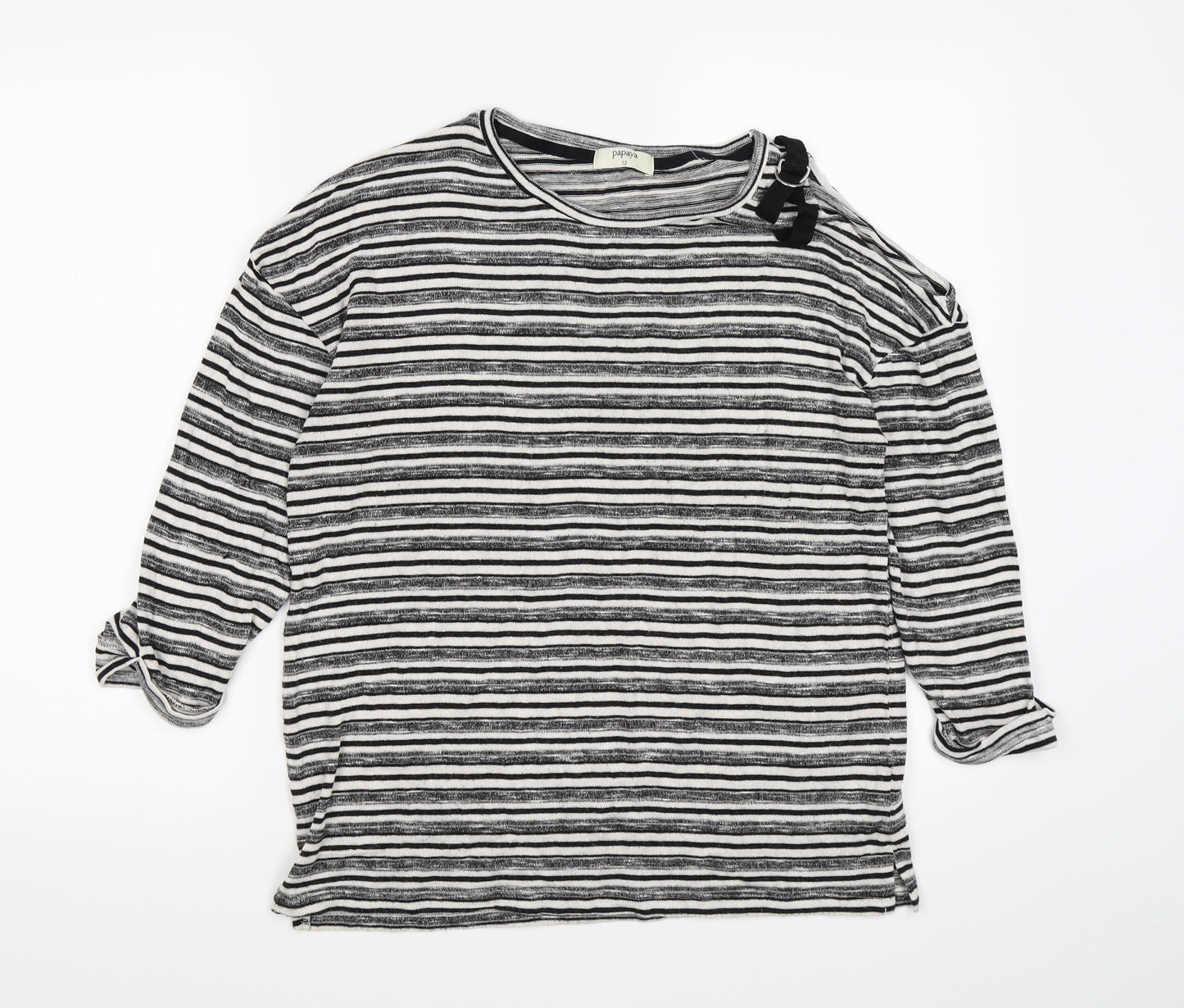 Papaya Womens Grey Striped  Pullover Jumper Size 12  - one cold shoulder