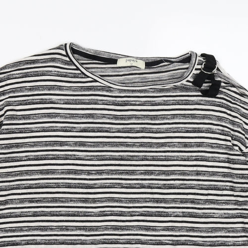 Papaya Womens Grey Striped  Pullover Jumper Size 12  - one cold shoulder