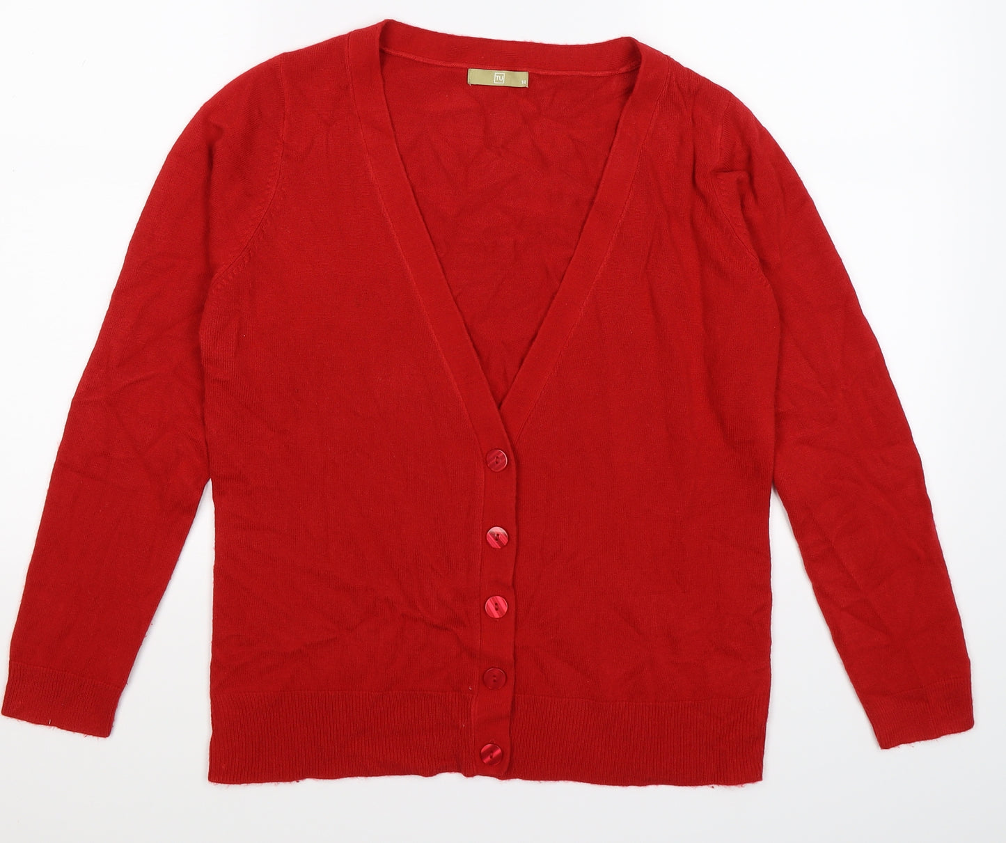 TU Womens Red  Knit Cardigan Jumper Size 14