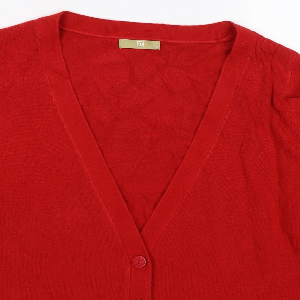 TU Womens Red  Knit Cardigan Jumper Size 14