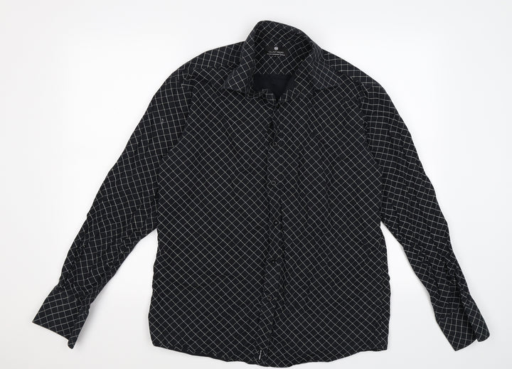 outrage Mens Black Argyle/Diamond   Button-Up Size M