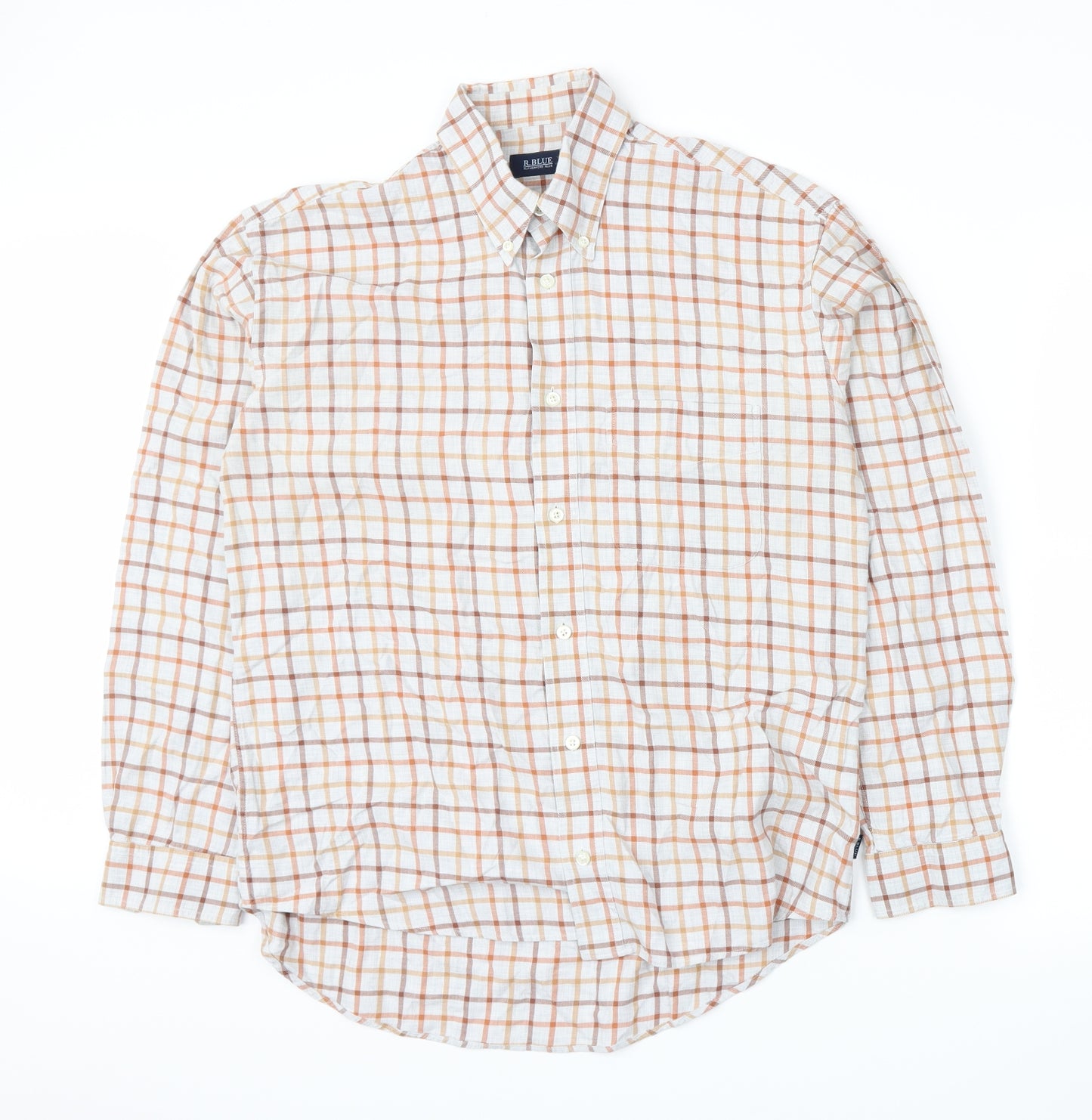 R. Blue Mens Orange Plaid   Button-Up Size M