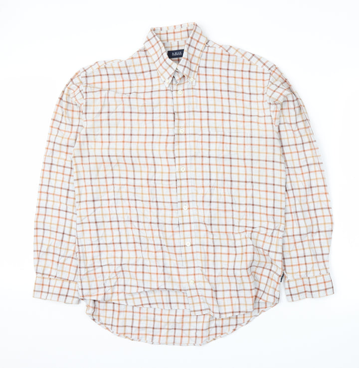 R. Blue Mens Orange Plaid   Button-Up Size M