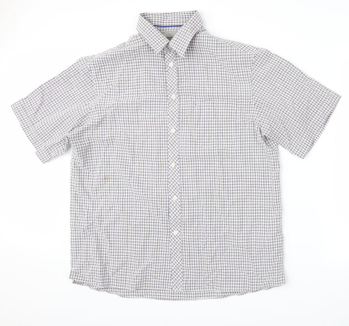 Marks and Spencer Mens White Plaid Button-Up Size L