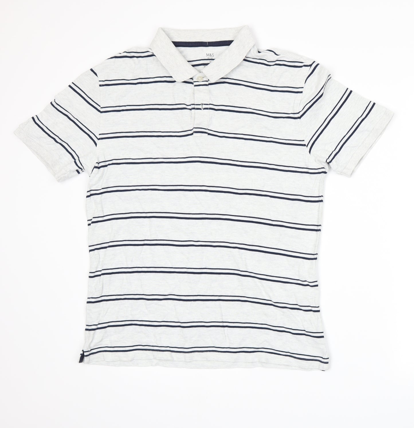 Marks and Spencer Mens Grey Striped   Polo Size M