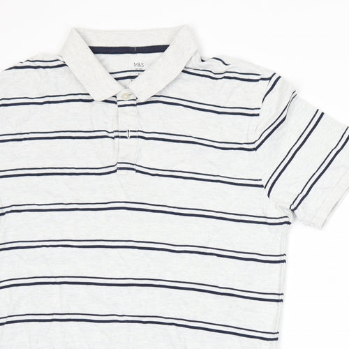 Marks and Spencer Mens Grey Striped   Polo Size M