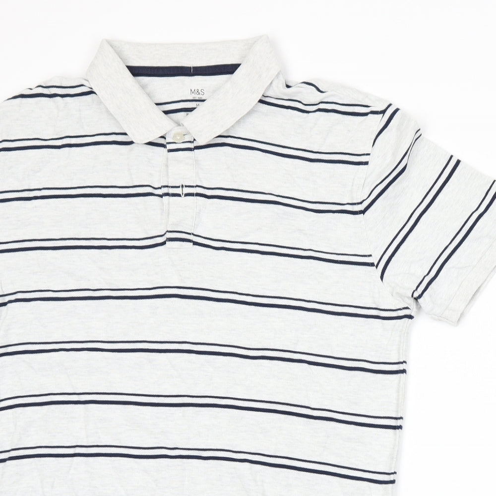 Marks and Spencer Mens Grey Striped   Polo Size M