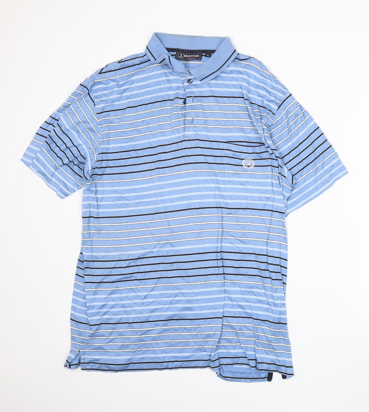 Meantime Womens Blue Striped Basic Polo Size XL