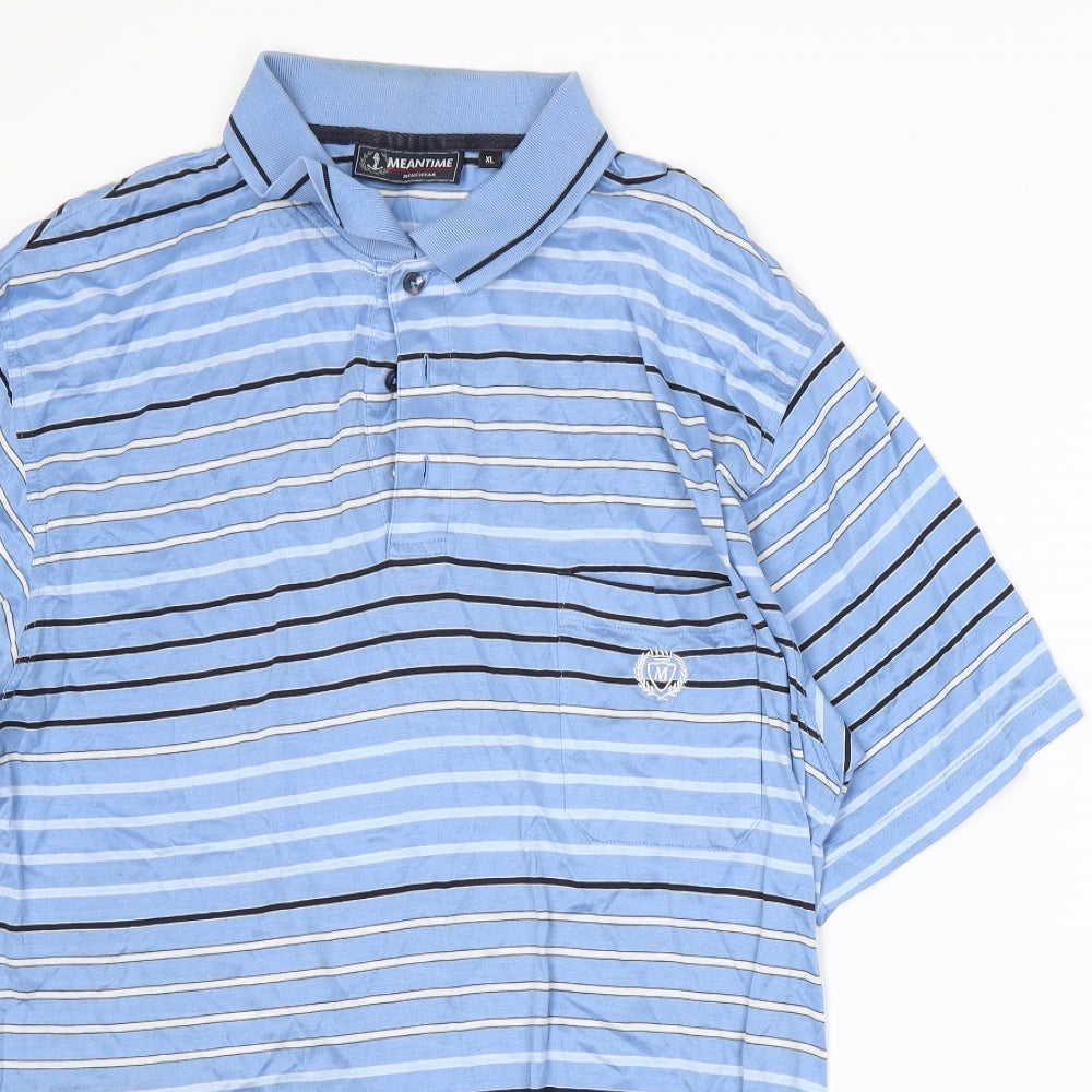 Meantime Womens Blue Striped  Basic Polo Size XL