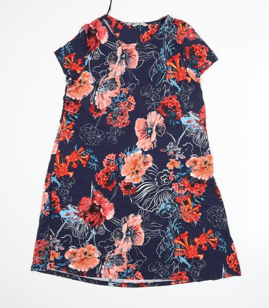 Front view of Tu women’s blue floral a-line, size UK 12