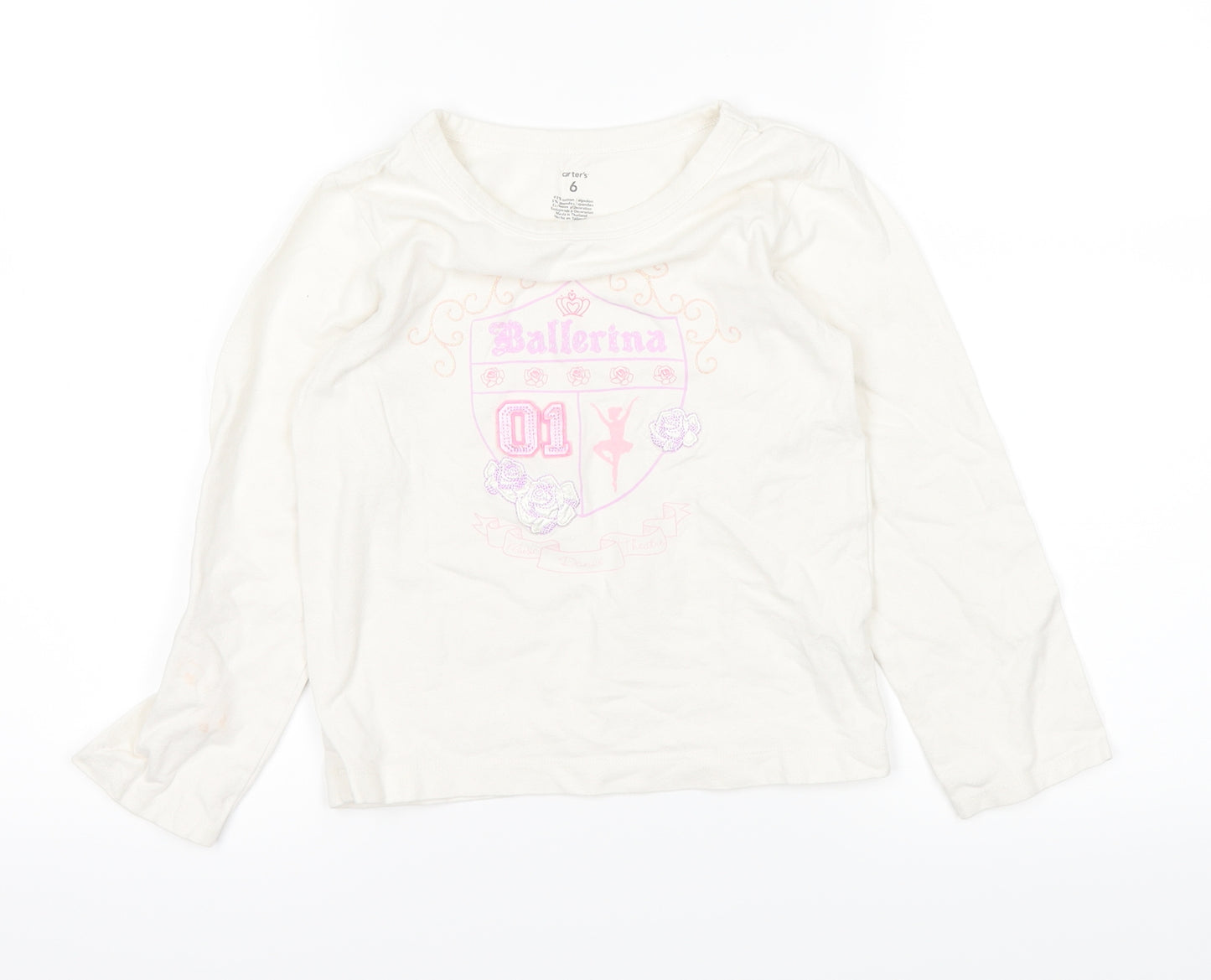 Carter's Girls White   Basic T-Shirt Size 6 Years