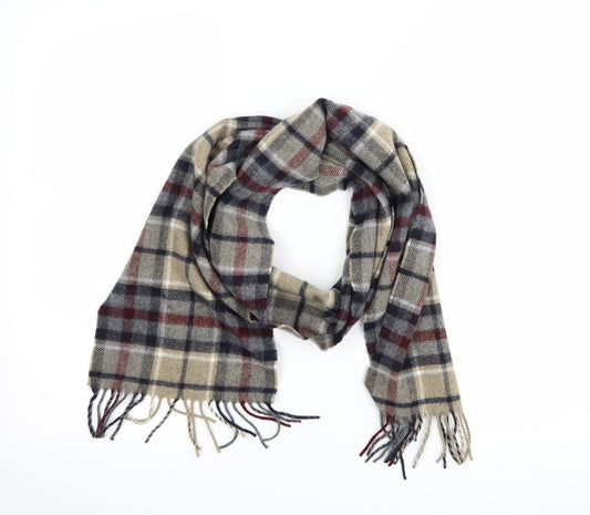 Front view of Preworn men’s brown plaid scarf one size