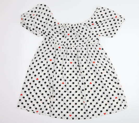 Wednesday's girl Womens White Polka Dot  Shift  Size L