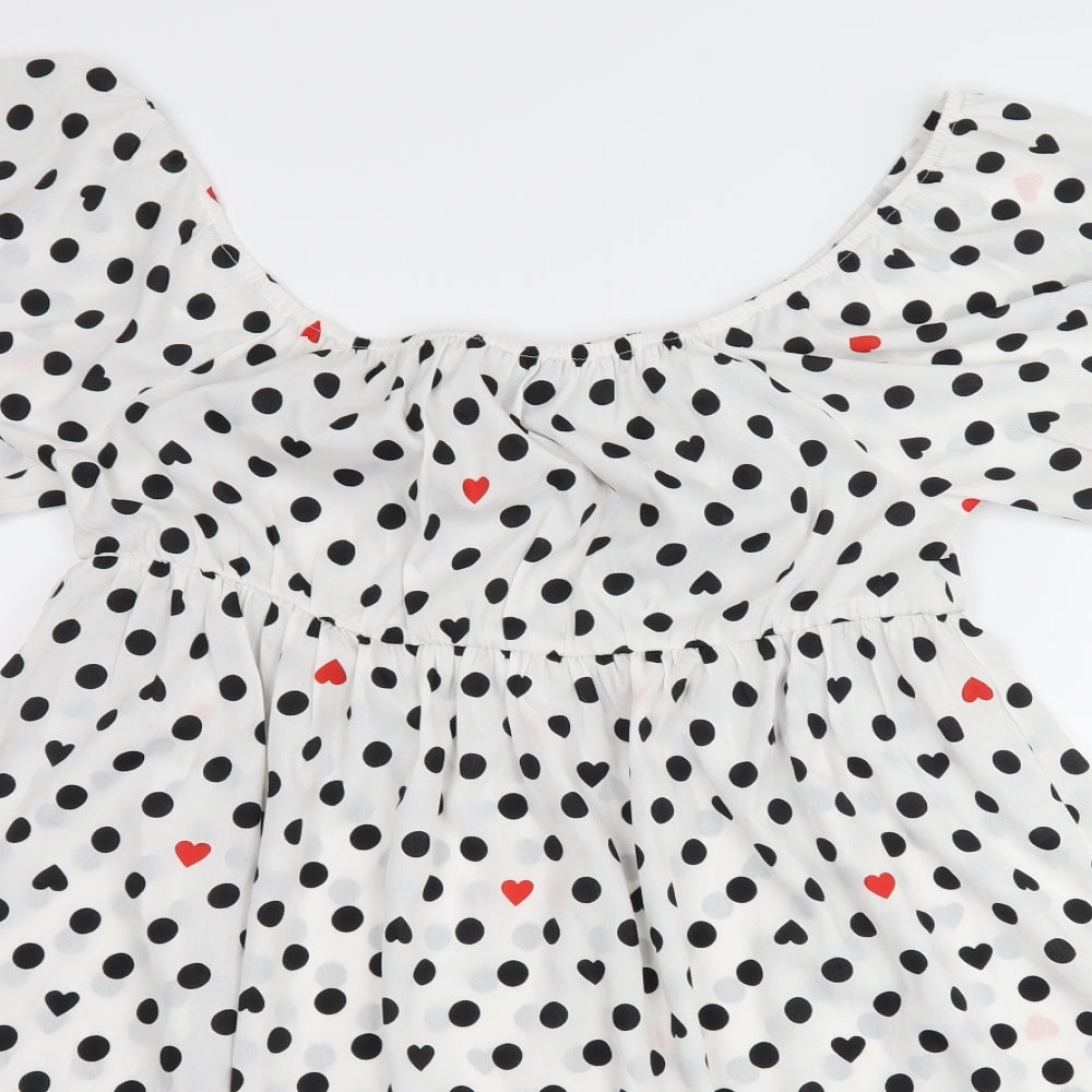 Wednesday's girl Womens White Polka Dot  Shift  Size L