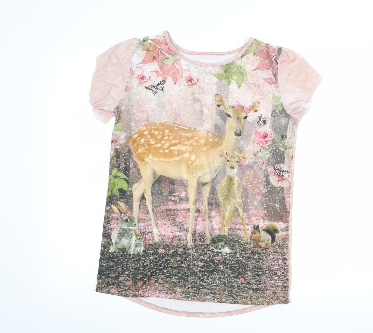 TU Girls Pink   Basic T-Shirt Size 14 Years  - deer