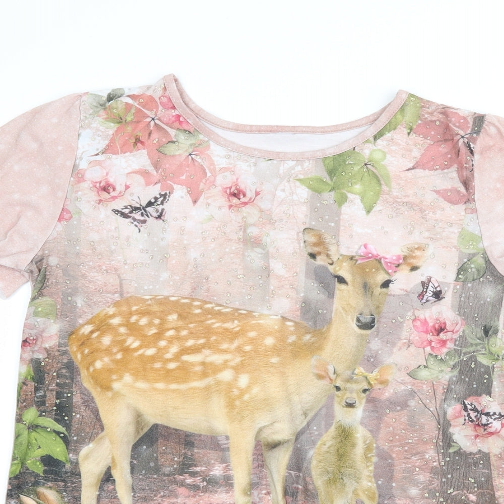 TU Girls Pink   Basic T-Shirt Size 14 Years  - deer