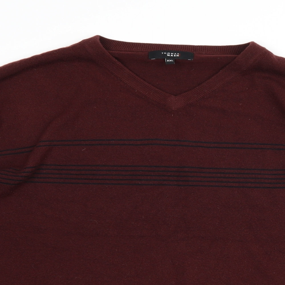 Thomas Nash Mens Brown Striped  Pullover Jumper Size 2XL