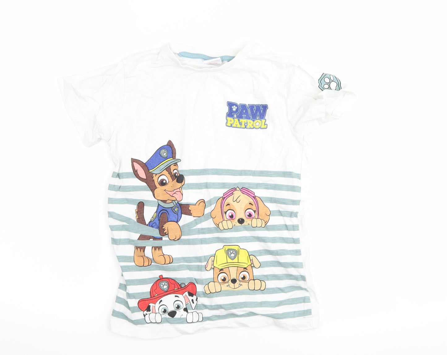 NEXT Boys White Striped  Basic T-Shirt Size 6-7 Years  - Paw Patrol
