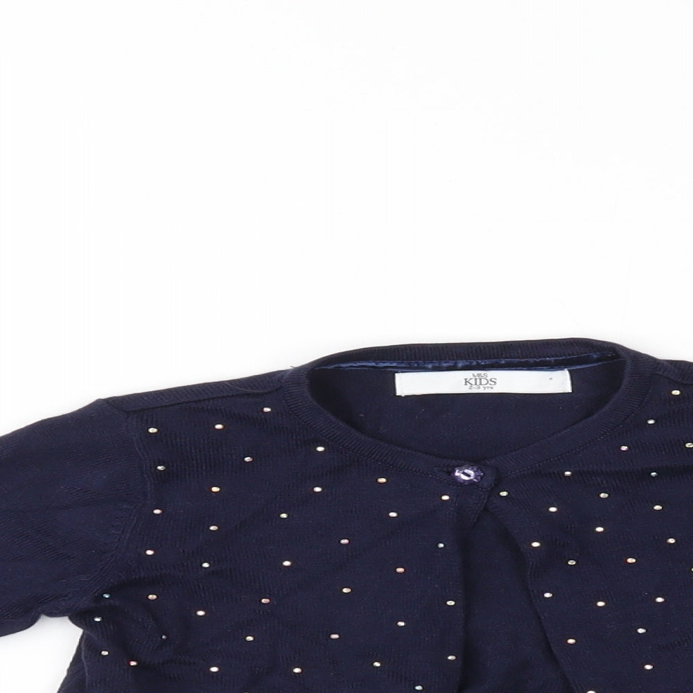 M&S Girls Blue   Cardigan Jumper Size 2-3 Years