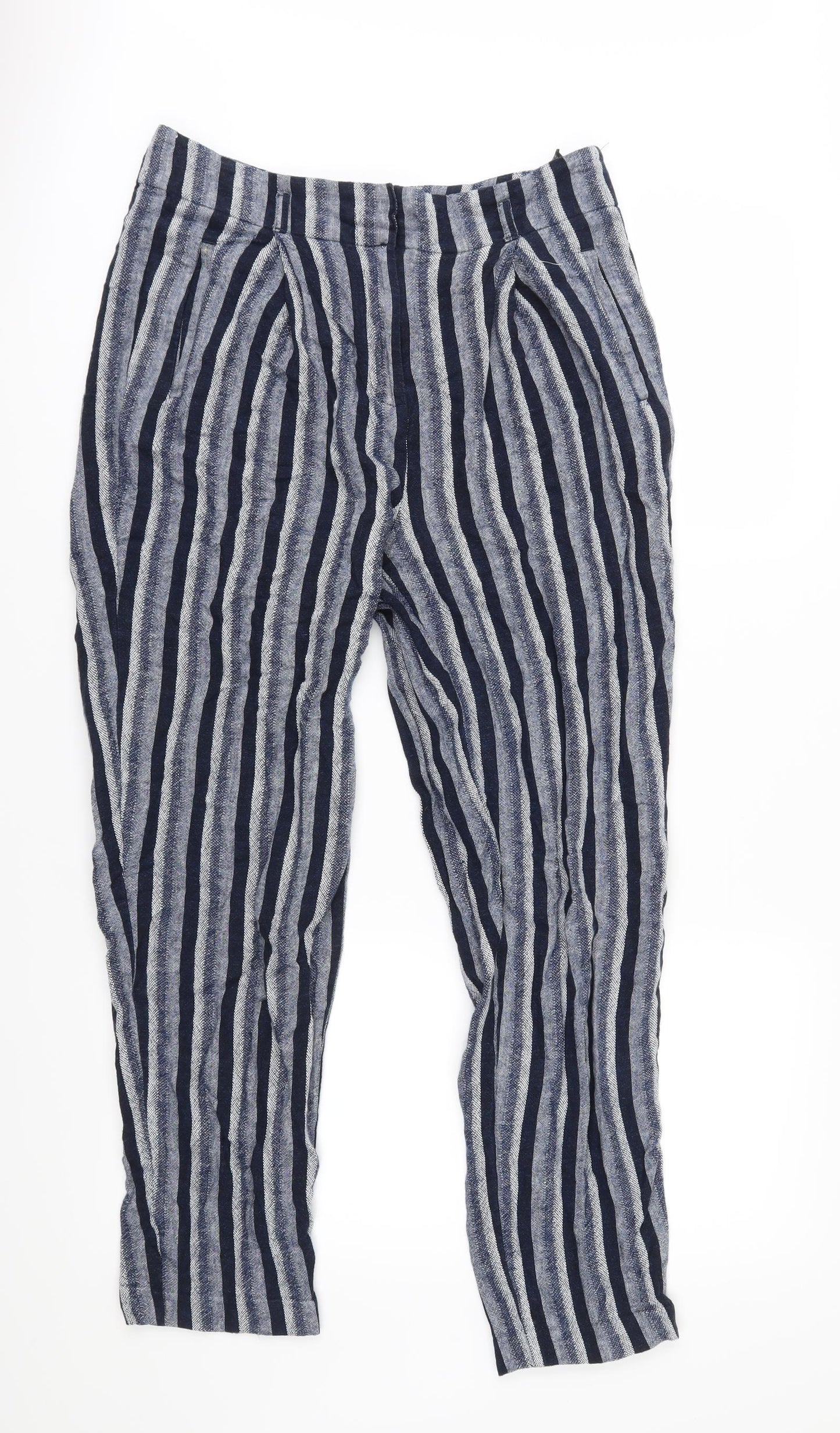 M&S Womens Blue Striped  Trousers  Size 10 L27 in