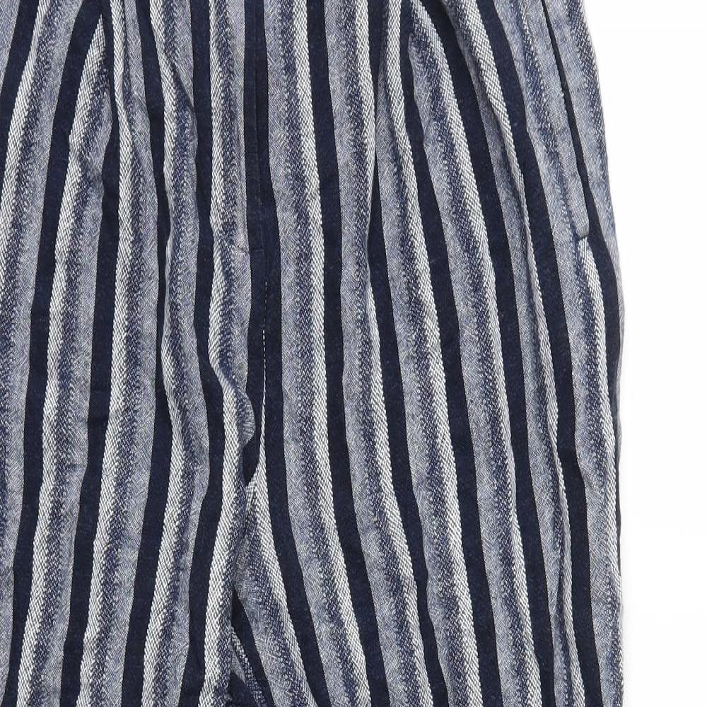 M&S Womens Blue Striped  Trousers  Size 10 L27 in