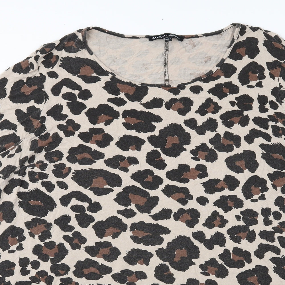 CAPSULE Womens Beige Animal Print  Basic T-Shirt Size 24