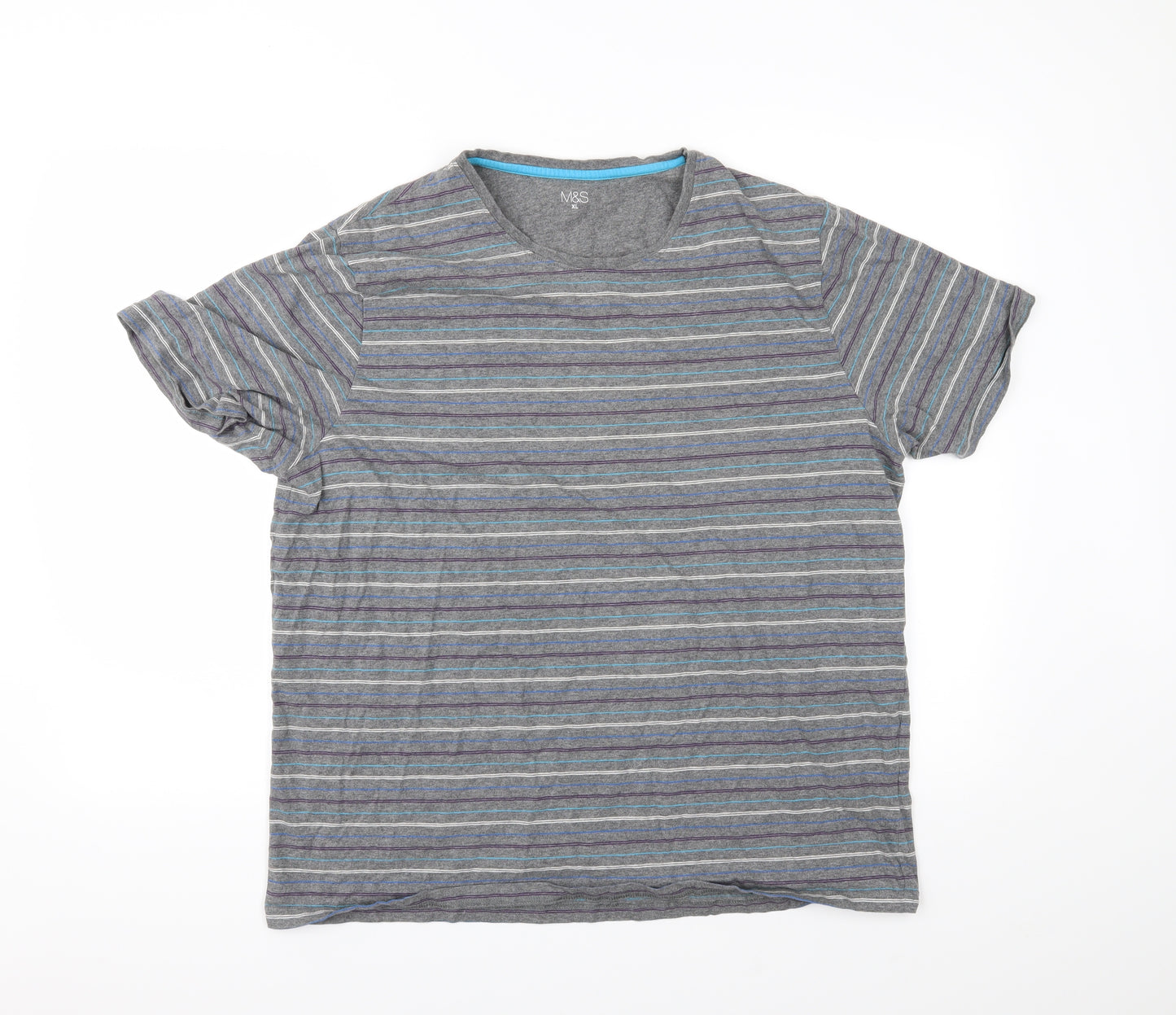 M&S Mens Grey Striped   T-Shirt Size XL