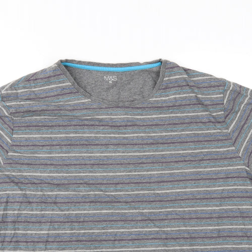 M&S Mens Grey Striped   T-Shirt Size XL