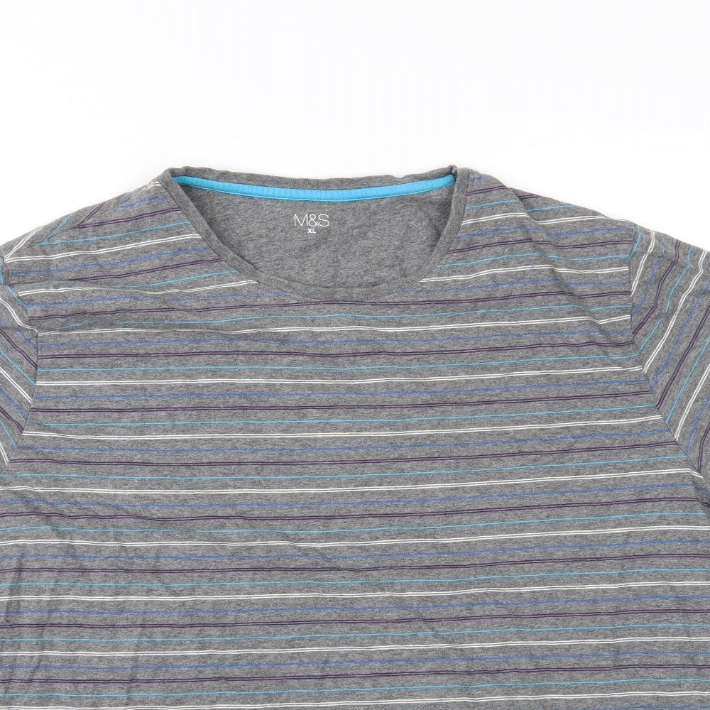 M&S Mens Grey Striped   T-Shirt Size XL