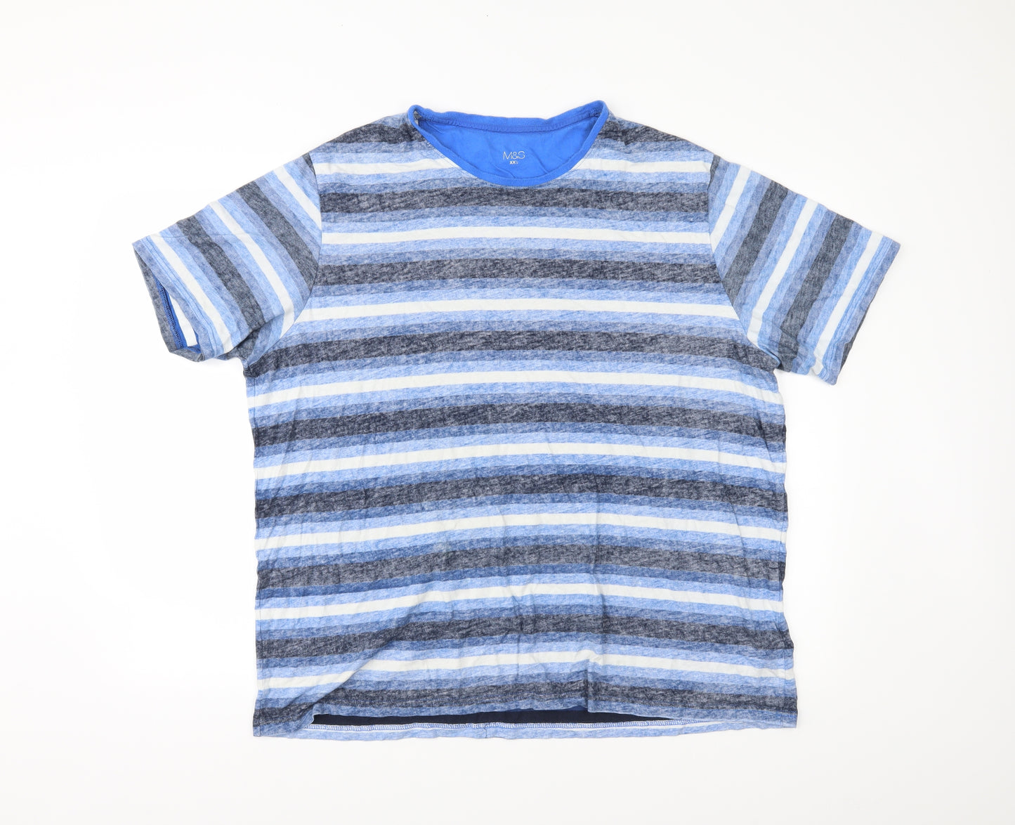 M&S Mens Blue Striped   T-Shirt Size 2XL