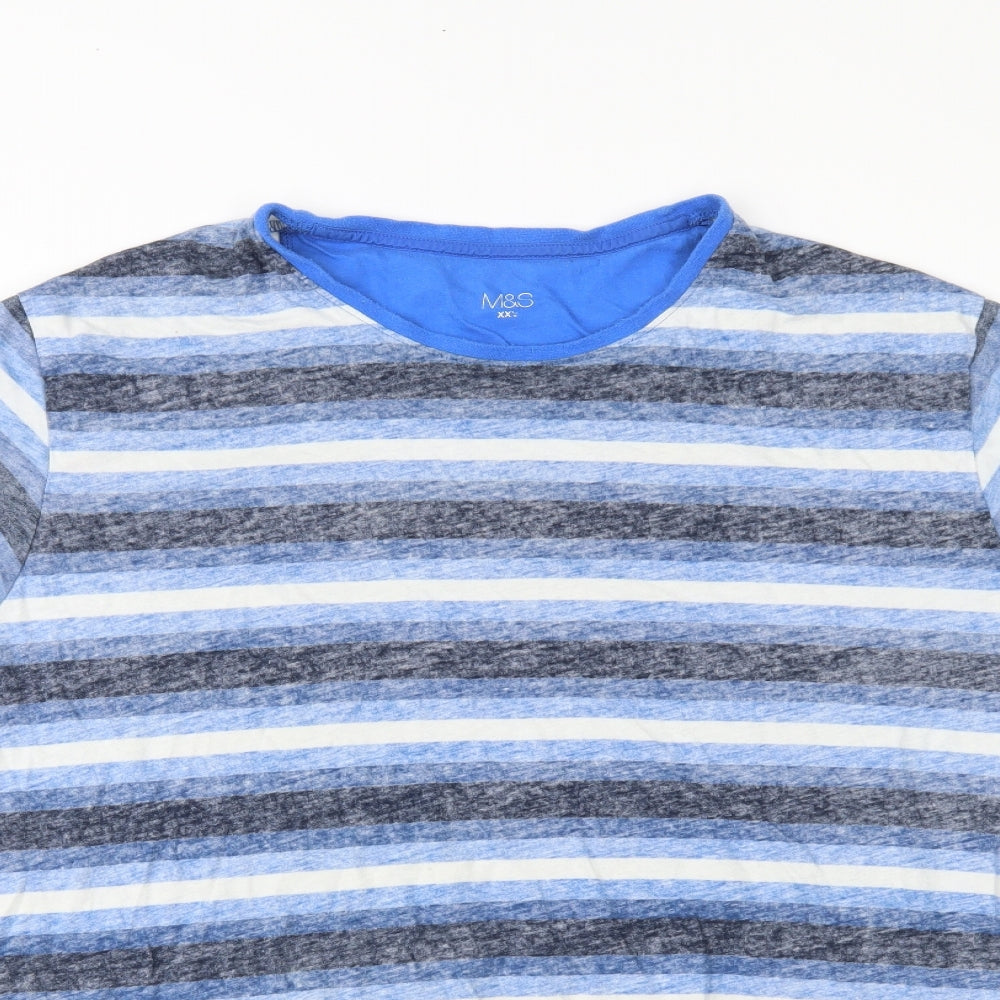 M&S Mens Blue Striped   T-Shirt Size 2XL