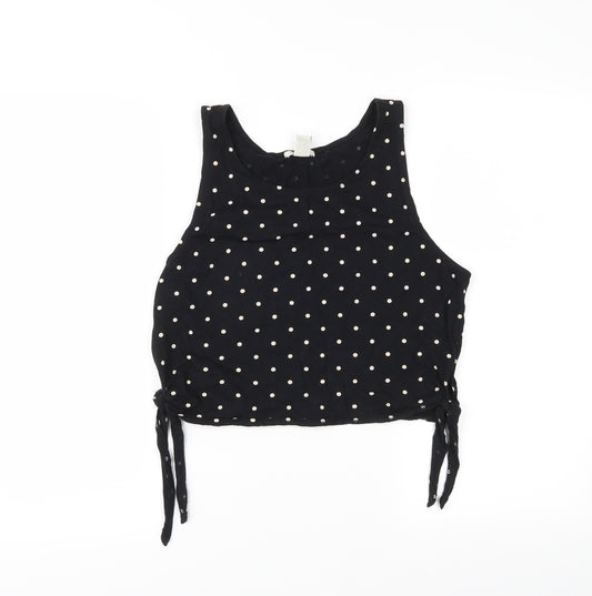 Front view of Forever 21 women’s black polka dot cropped tank, size S