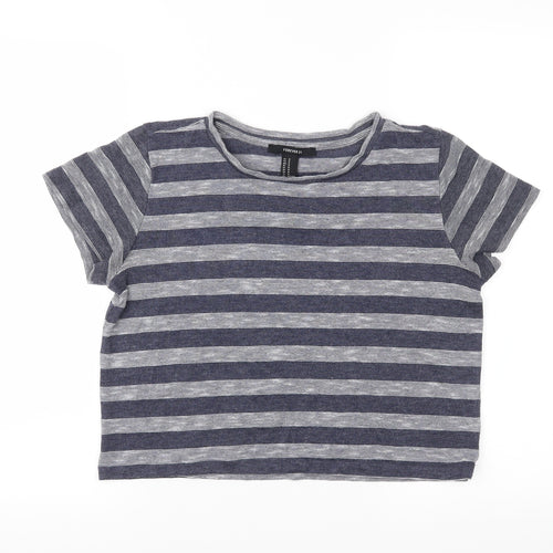FOREVER 21 Womens Blue Striped  Cropped T-Shirt Size M