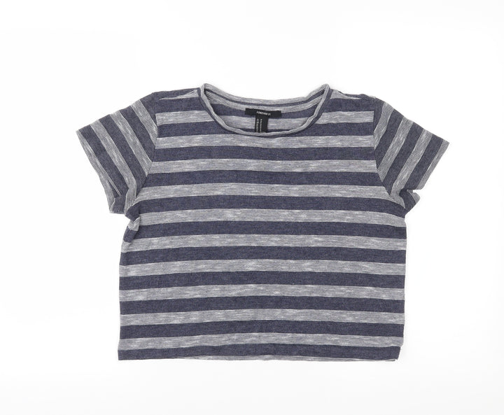 FOREVER 21 Womens Blue Striped  Cropped T-Shirt Size M