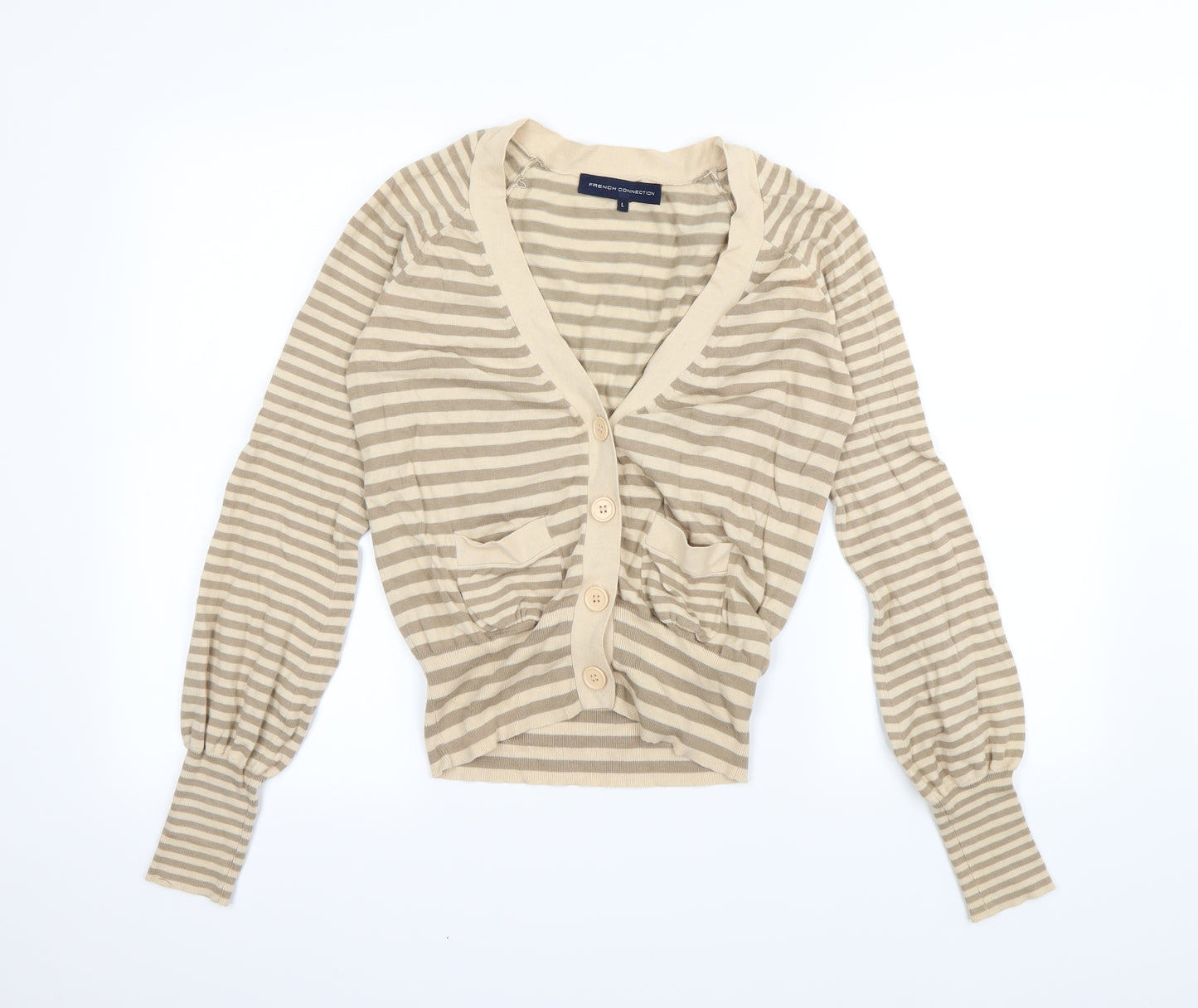 French Connection Womens Beige Striped  Cardigan Jumper Size L
