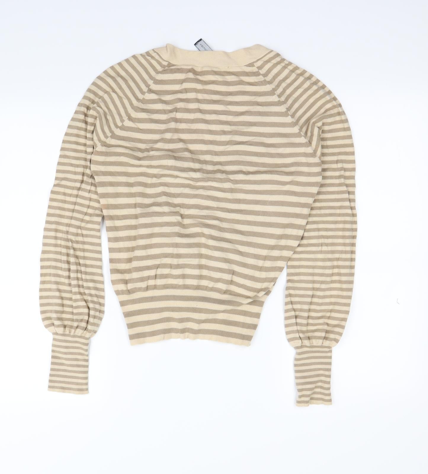 French Connection Womens Beige Striped  Cardigan Jumper Size L