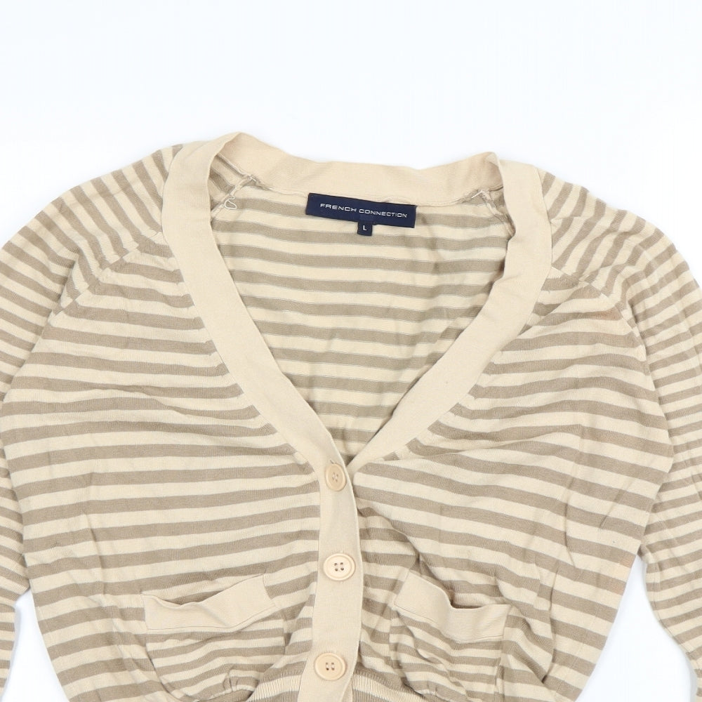 French Connection Womens Beige Striped  Cardigan Jumper Size L