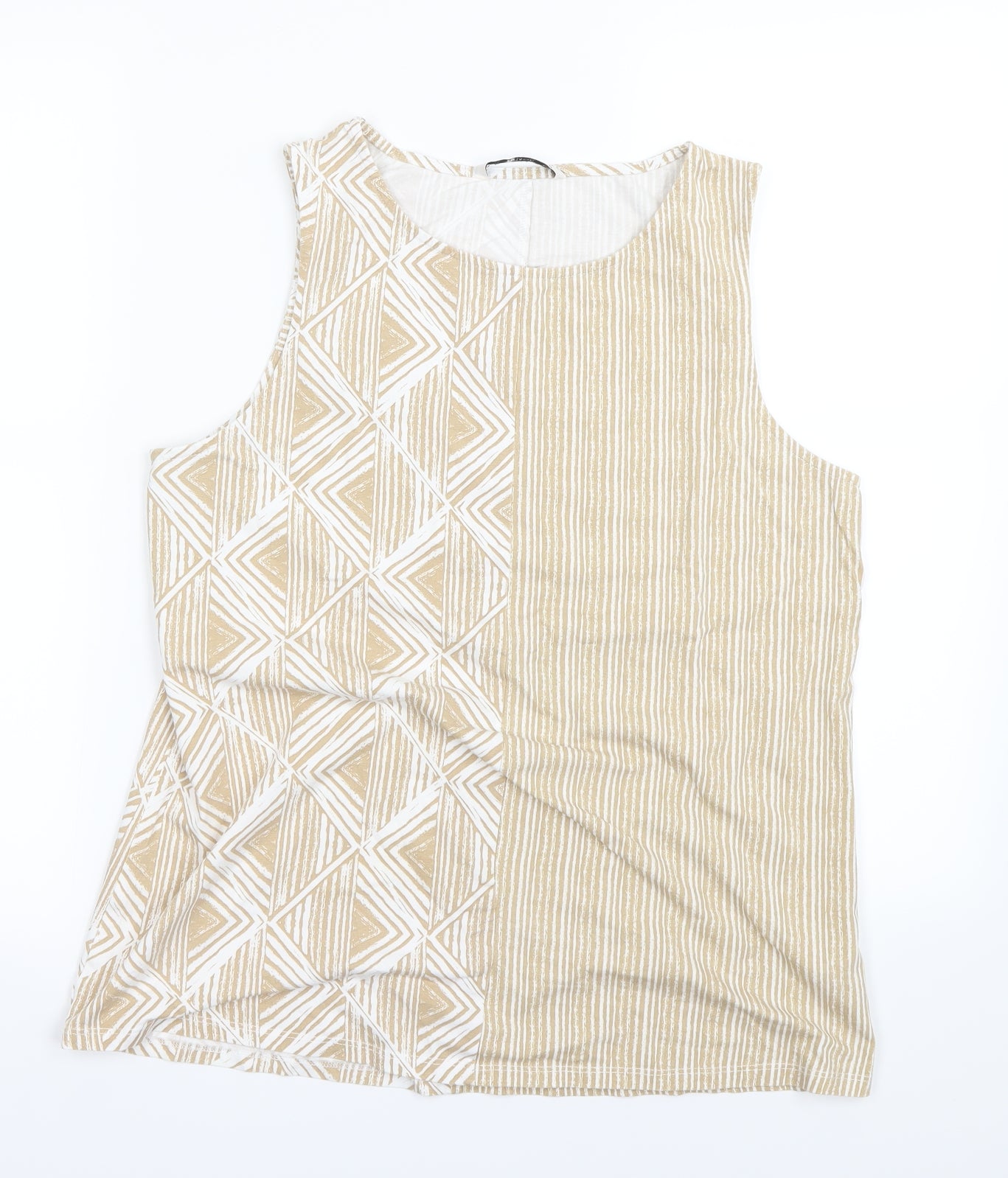 TU Womens Beige Geometric  Basic Tank Size 12