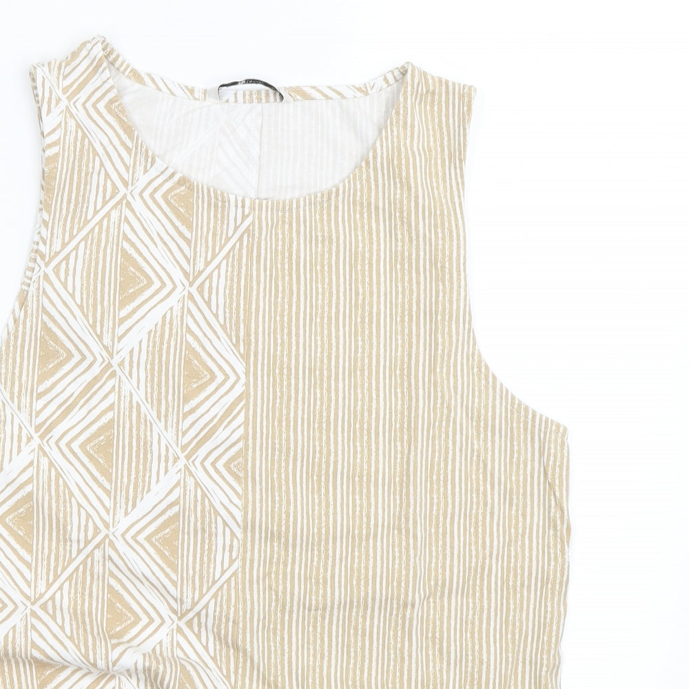 TU Womens Beige Geometric  Basic Tank Size 12