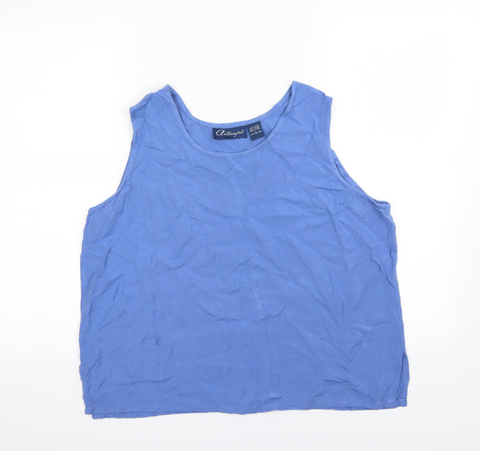 Front view of Preworn women’s blue basic tank, size L