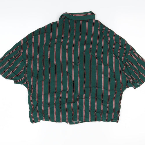 Pull&Bear Womens Green Striped  Basic Button-Up Size S