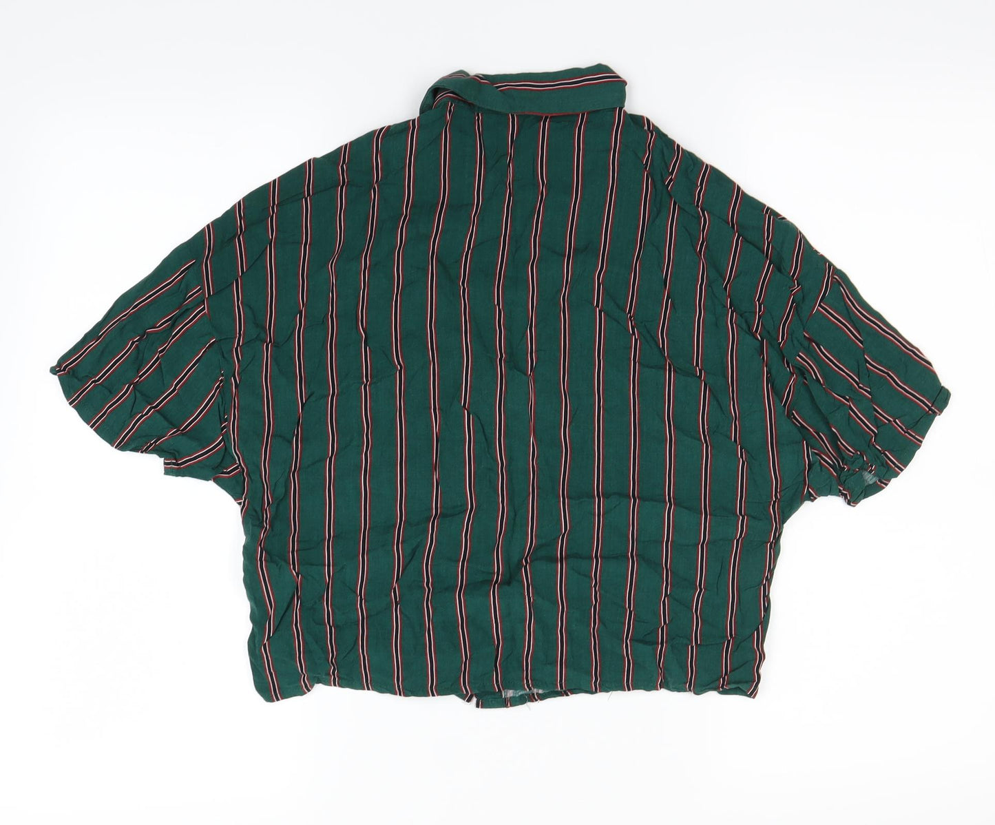 Pull&Bear Womens Green Striped  Basic Button-Up Size S