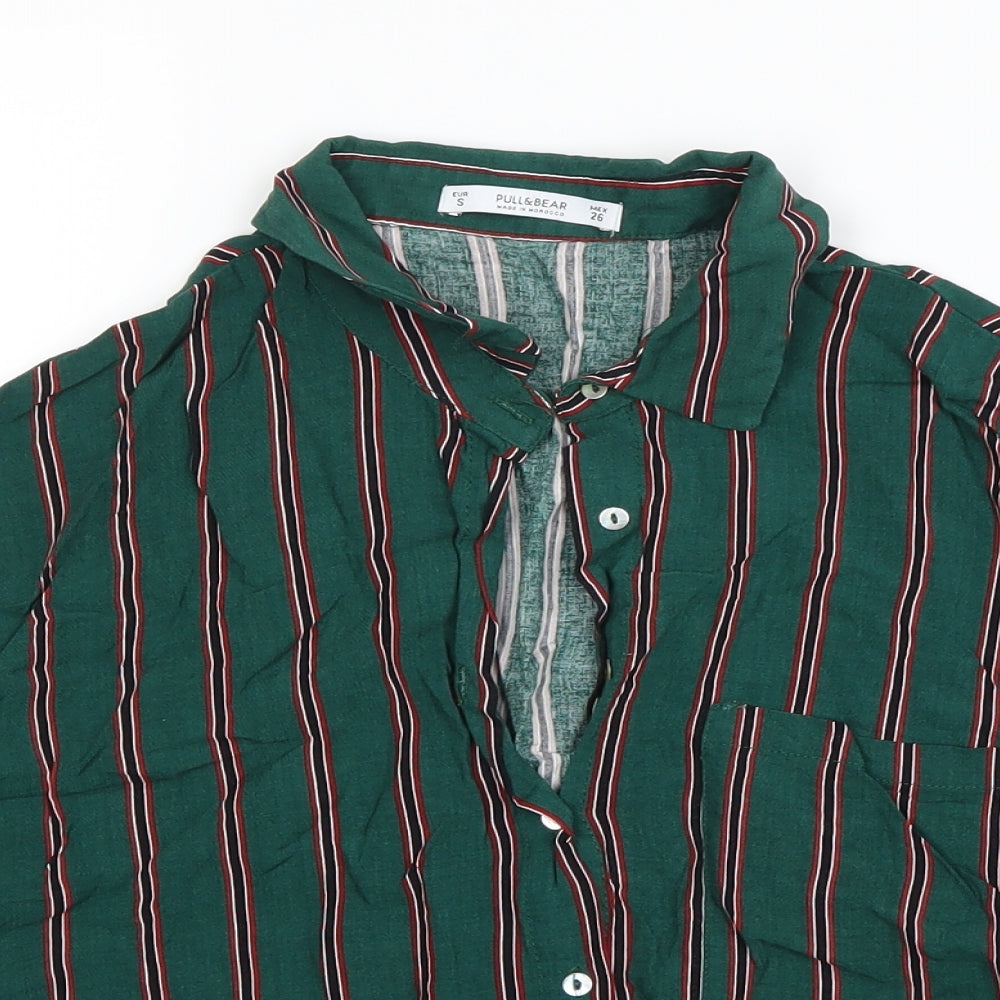 Pull&Bear Womens Green Striped  Basic Button-Up Size S